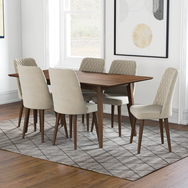 Corrigan Studio Artem 7 Piece Mid Century Dining Set W 6 Velvet